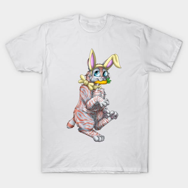 Bobtail BunnyCat: Red On Blue Tabby (Yellow) T-Shirt by spyroid101